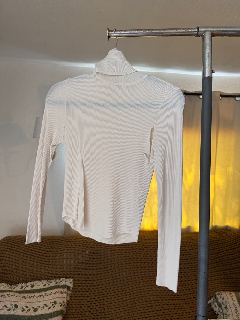 Zara Ribbed Turtleneck Long Sleeve Top in Cream